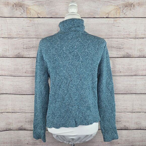 Sundance Silk Blend Blue Knit Champlain Scalloped Mock Neck Sweater XL Petite - Picture 4 of 8